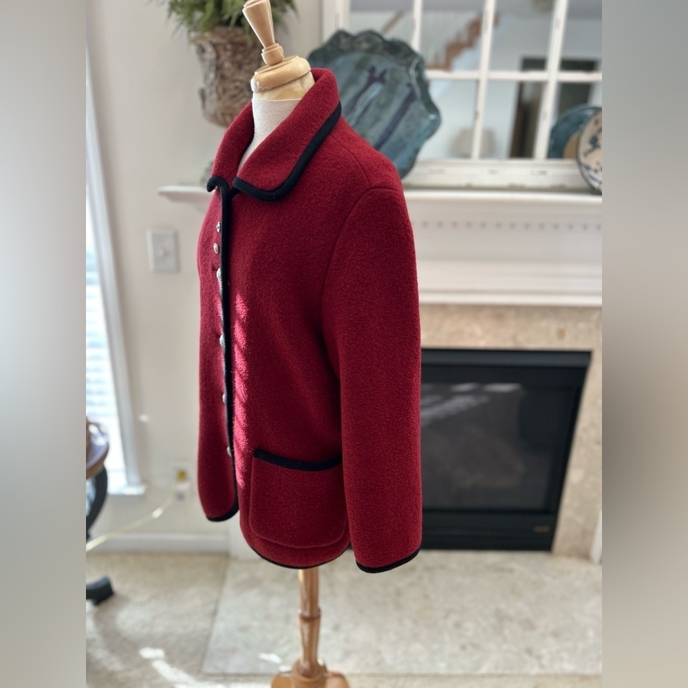 CARTE/Austria Red Boiled Wool Jacket with Black Trim - Picture 8 of 13